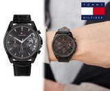 Buy Shop Tommy Hilfiger Baker Chronograph Black Dial Black Leather Strap Watch For Men - 1710452 USA Online