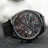 Buy Shop Tommy Hilfiger Baker Chronograph Black Dial Black Leather Strap Watch For Men - 1710452 USA Online