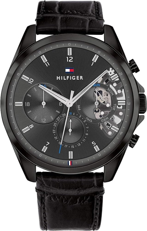 Buy Shop Tommy Hilfiger Baker Chronograph Black Dial Black Leather Strap Watch For Men - 1710452 USA Online