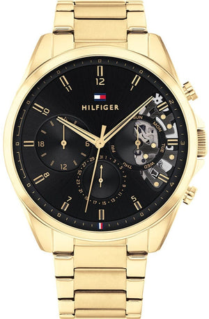 Buy Shop Tommy Hilfiger Baker Chronograph Black Dial Gold Steel Strap Watch for Men - 1710447 USA Online