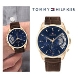 Buy Shop Tommy Hilfiger Baker Chronograph Blue Dial Brown Leather Strap Watch For Men - 1710453 USA Online