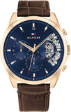 Buy Shop Tommy Hilfiger Baker Chronograph Blue Dial Brown Leather Strap Watch For Men - 1710453 USA Online