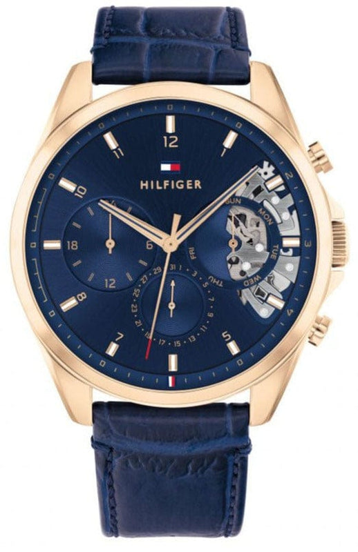Buy Shop Tommy Hilfiger Baker Chronograph Quartz Blue Dial Blue Leather Strap Watch For Men - 1710451 USA Online
