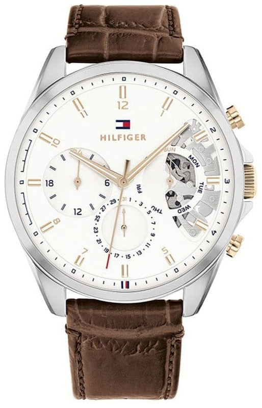 Buy Shop Tommy Hilfiger Baker Chronograph White Dial Brown Leather Strap Watch For Men - 1710450 USA Online