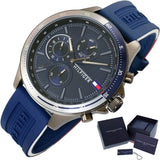 Buy Shop Tommy Hilfiger Bank Blue Dial Blue Rubber Strap Watch for Men - 1791721 USA Online