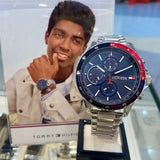 Buy Shop Tommy Hilfiger Bank Chronograph Blue Dial Silver Steel Strap Watch for Men - 1791718 USA Online