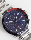 Buy Shop Tommy Hilfiger Bank Chronograph Blue Dial Silver Steel Strap Watch for Men - 1791718 USA Online