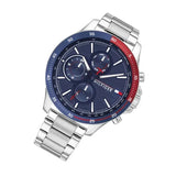 Buy Shop Tommy Hilfiger Bank Chronograph Blue Dial Silver Steel Strap Watch for Men - 1791718 USA Online
