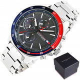 Buy Shop Tommy Hilfiger Bank Chronograph Blue Dial Silver Steel Strap Watch for Men - 1791718 USA Online