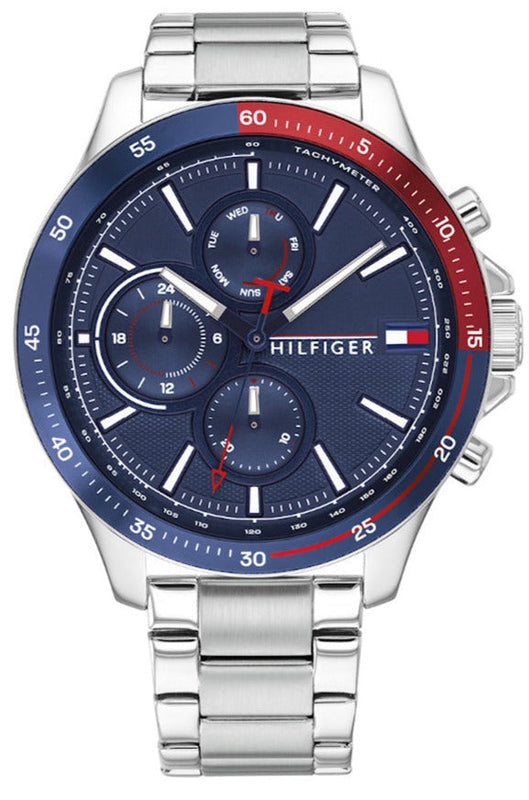 Buy Shop Tommy Hilfiger Bank Chronograph Blue Dial Silver Steel Strap Watch for Men - 1791718 USA Online