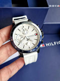 Buy Shop Tommy Hilfiger Bank Chronograph White Dial White Rubber Strap Watch for Men - 1791723 USA Online