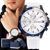 Buy Shop Tommy Hilfiger Bank Chronograph White Dial White Rubber Strap Watch for Men - 1791723 USA Online