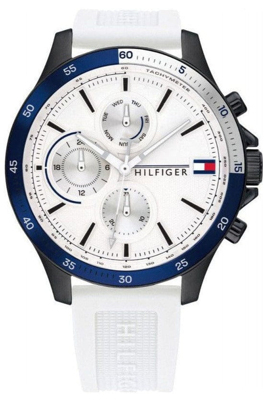 Buy Shop Tommy Hilfiger Bank Chronograph White Dial White Rubber Strap Watch for Men - 1791723 USA Online