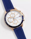 Buy Shop Tommy Hilfiger Bank Multifunction Quartz White Dial Blue Rubber Strap Watch for Men - 1791778 USA Online