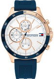 Buy Shop Tommy Hilfiger Bank Multifunction Quartz White Dial Blue Rubber Strap Watch for Men - 1791778 USA Online