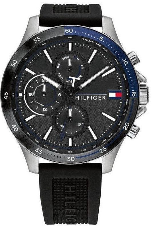 Buy Shop Tommy Hilfiger Bank Quartz Black Dial Black Rubber Strap Watch for Men - 1791724 USA Online