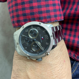 Buy Shop Tommy Hilfiger Blaze Chronograph Black Dial Silver Steel Strap Watch For Men - 1792029 USA Online