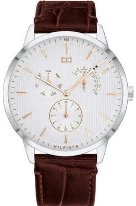 Buy Shop Tommy Hilfiger Brad Chronograph White Dial Brown Leather Strap Watch For Men - 1710389 USA Online