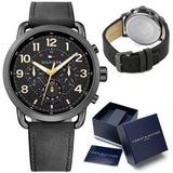 Buy Shop Tommy Hilfiger Briggs Black Dial Black Leather Strap Watch for Men - 1791426 USA Online