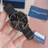 Tommy Hilfiger Brooklyn Black Dial Black Mesh Bracelet Watch for Men - 1791507