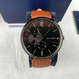 Buy Shop Tommy Hilfiger Brooklyn Quartz Black Dial Brown Leather Strap Watch for Men - 1791510 USA Online