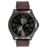 Buy Shop Tommy Hilfiger Bruce Automatic Black Dial Brown Leather Strap Watch for Men - 1791280 USA Online