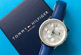 Buy Shop Tommy Hilfiger Carly Silver Dial Blue Leather Strap Watch for Women - 1781791 USA Online