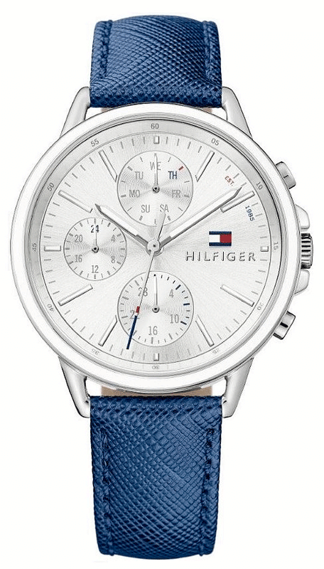 Buy Shop Tommy Hilfiger Carly Silver Dial Blue Leather Strap Watch for Women - 1781791 USA Online