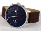 Buy Shop Tommy Hilfiger Chase Chronograph Grey Dial Brown Leather Strap Watch For Men - 1791487 USA Online