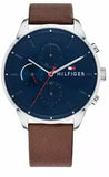 Buy Shop Tommy Hilfiger Chase Chronograph Grey Dial Brown Leather Strap Watch For Men - 1791487 USA Online