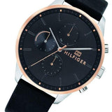 Buy Shop Tommy Hilfiger Chase Chronograph Quartz Grey Dial Black Leather Strap Watch For Men - 1791488 USA Online