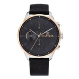 Buy Shop Tommy Hilfiger Chase Chronograph Quartz Grey Dial Black Leather Strap Watch For Men - 1791488 USA Online