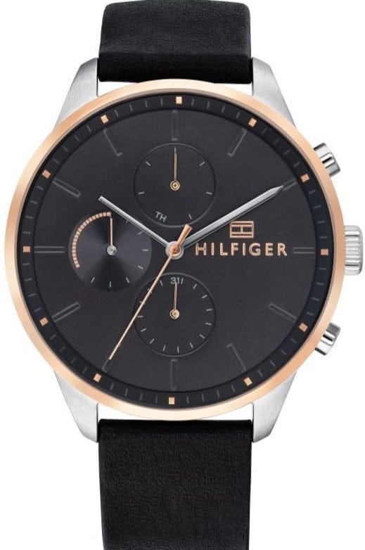 Buy Shop Tommy Hilfiger Chase Chronograph Quartz Grey Dial Black Leather Strap Watch For Men - 1791488 USA Online