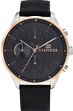 Buy Shop Tommy Hilfiger Chase Chronograph Quartz Grey Dial Black Leather Strap Watch For Men - 1791488 USA Online