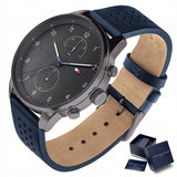 Buy Shop Tommy Hilfiger Chase Grey Dial Blue Leather Strap Watch for Men - 1791578 USA Online