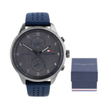 Buy Shop Tommy Hilfiger Chase Grey Dial Blue Leather Strap Watch for Men - 1791578 USA Online