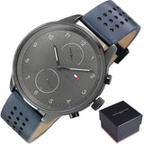Buy Shop Tommy Hilfiger Chase Grey Dial Blue Leather Strap Watch for Men - 1791578 USA Online