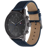Buy Shop Tommy Hilfiger Chase Grey Dial Blue Leather Strap Watch for Men - 1791578 USA Online