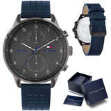 Buy Shop Tommy Hilfiger Chase Grey Dial Blue Leather Strap Watch for Men - 1791578 USA Online
