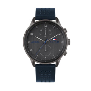 Buy Shop Tommy Hilfiger Chase Grey Dial Blue Leather Strap Watch for Men - 1791578 USA Online