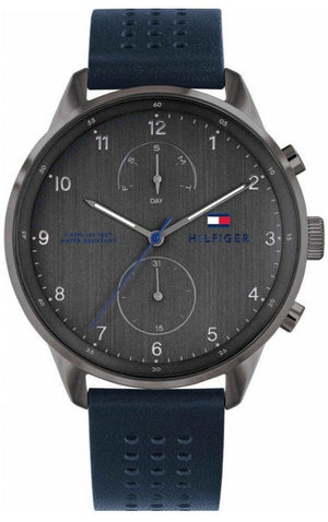 Buy Shop Tommy Hilfiger Chase Grey Dial Blue Leather Strap Watch for Men - 1791578 USA Online