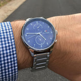 Buy Shop Tommy Hilfiger Chase Multifunction Blue Dial Silver Steel Strap Watch for Men - 1791575 USA Online