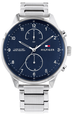 Buy Shop Tommy Hilfiger Chase Multifunction Blue Dial Silver Steel Strap Watch for Men - 1791575 USA Online