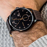 Buy Shop Tommy Hilfiger Chase Quartz Black Dial Brown Leather Strap Watch for Men - 1791577 USA Online
