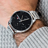 Buy Shop Tommy Hilfiger Chase Quartz Black Dial Silver Steel Strap Watch For Men - 1791485 USA Online