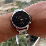 Buy Shop Tommy Hilfiger Chase Quartz Black Dial Silver Steel Strap Watch For Men - 1791485 USA Online