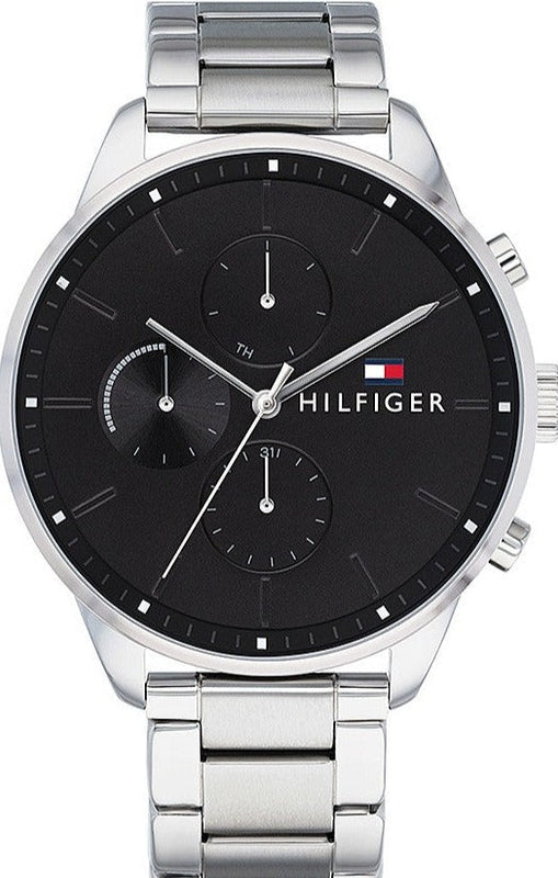 Buy Shop Tommy Hilfiger Chase Quartz Black Dial Silver Steel Strap Watch For Men - 1791485 USA Online