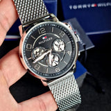 Tommy Hilfiger Chronograph Black Dial Silver Mesh Bracelet Watch for Men - 1791292