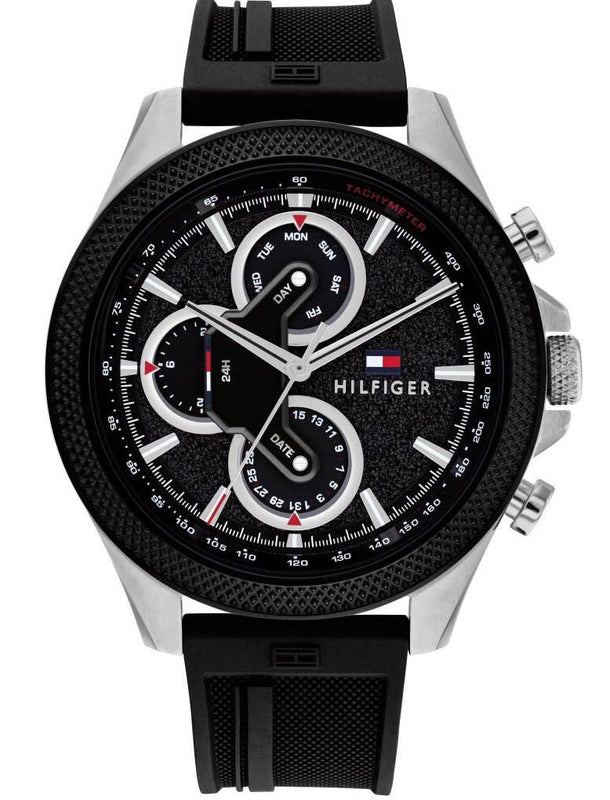Buy Shop Tommy Hilfiger Clark Chronograph Black Dial Black Rubber Strap Watch For Men - 1792082 USA Online