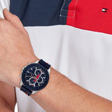 Buy Shop Tommy Hilfiger Clark Chronograph Blue Dial Black Leather Strap Watch For Men - 1792083 USA Online